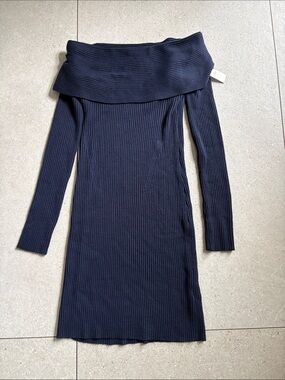 Banana Republic navy blue off the shoulder sweater midi dress